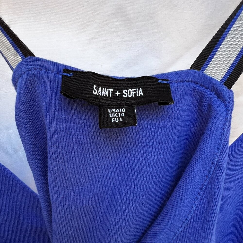 Saint + Sofia Cobalt Blue Sunset Summer Midi Dress - Size 10 - Picture 3 of 4